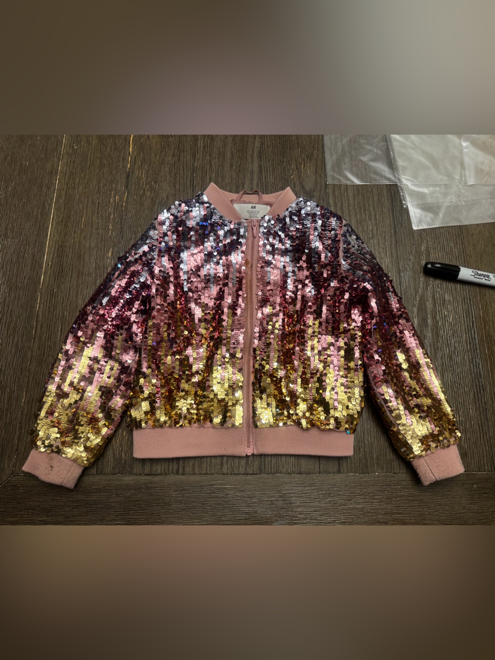 H&M Pink silver Sequin Jacket size 4-5 years no missing sequins. Good condition